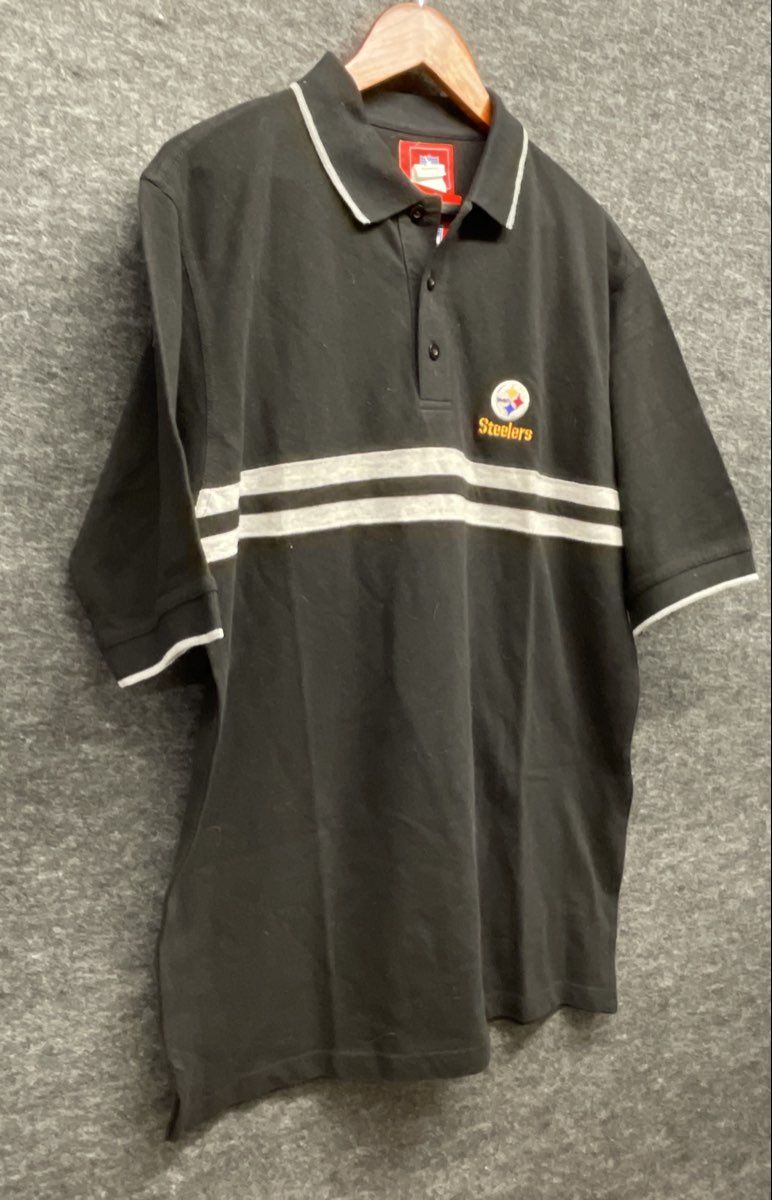 Vintage NFL Men's Pittsburgh Steelers Black Chest Stripe Polo Shirt NWT Sz M