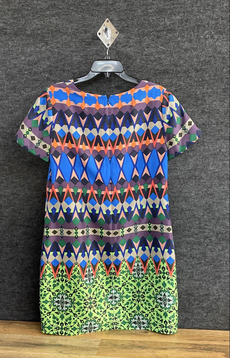 J.Crew Women's Multicolor Silk Geometric Print Short Sleeve Shift Dress Sz 6