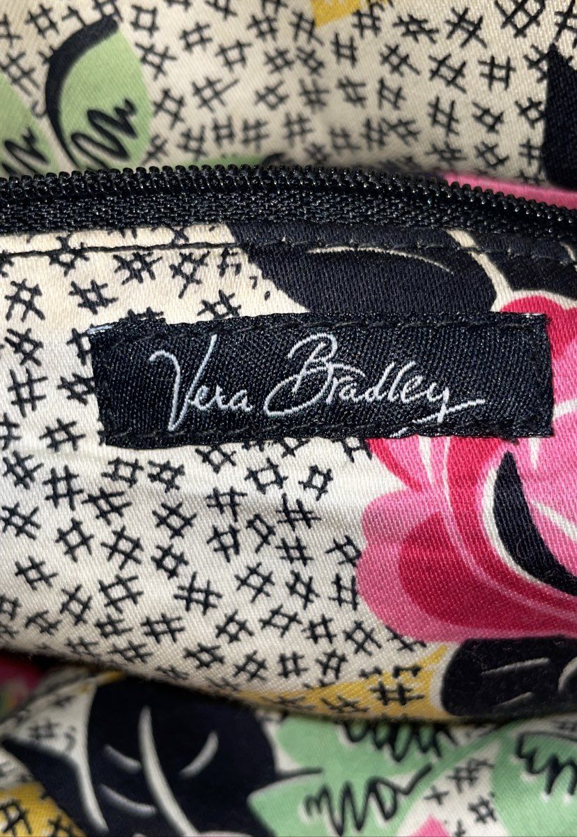 Vera Bradley Black Quilted Cotton Tote Bag Floral Interior Silver Hardware
