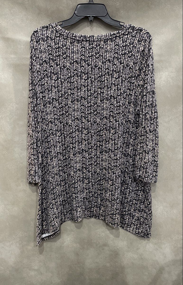 Croft & Barrow Women's Navy Blue Geometric Long Sleeve Sharkbite Hem Top Sz PL