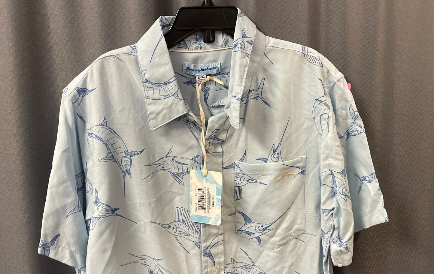 Tommy Bahama Boy's Light Blue Marlin Print Rayon Short Sleeve Shirt Sz 10/12 NWT