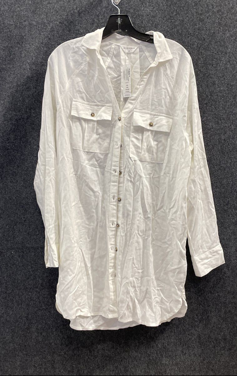 Accessorize London Women's White Linen Blend Button Down Tunic Shirt Sz XS NWT