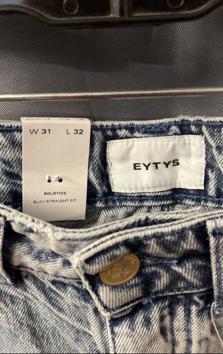 Eytys Women's Solstice Soda Slim Straight Jeans Blue Acid Wash NWT Sz 31x32