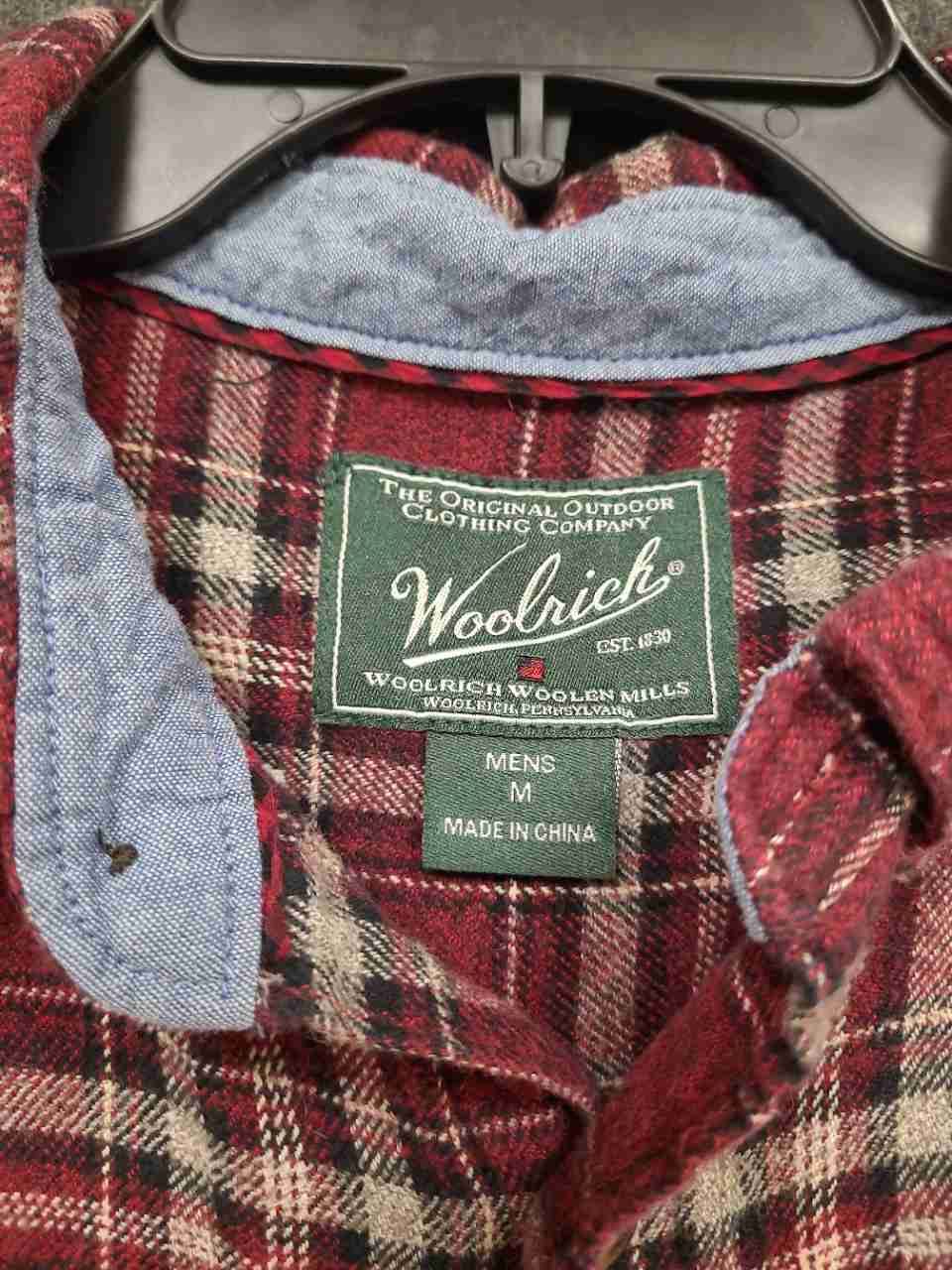 Woolrich Mens Plaid Cotton Button Down Shirt Ruby Red Long Sleeve Sz M