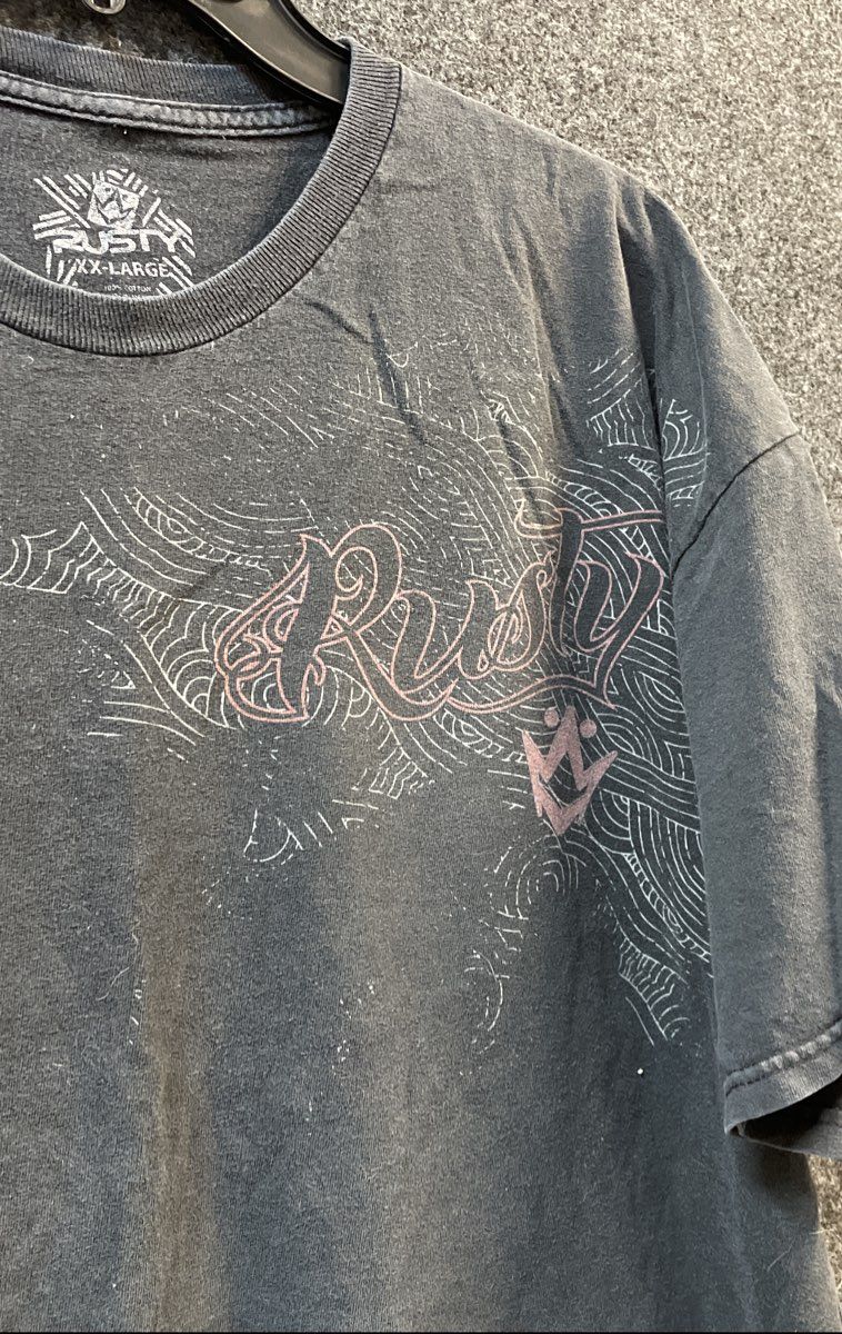 Rusty Men's Graphic T-Shirt Washed Black Surf Skate Cotton Sz XXL