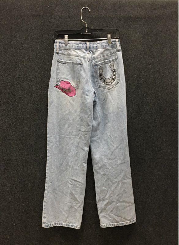 Forever 21 Women's Light Wash 90's Fit Embroidered Patch Distressed Jeans Sz 26