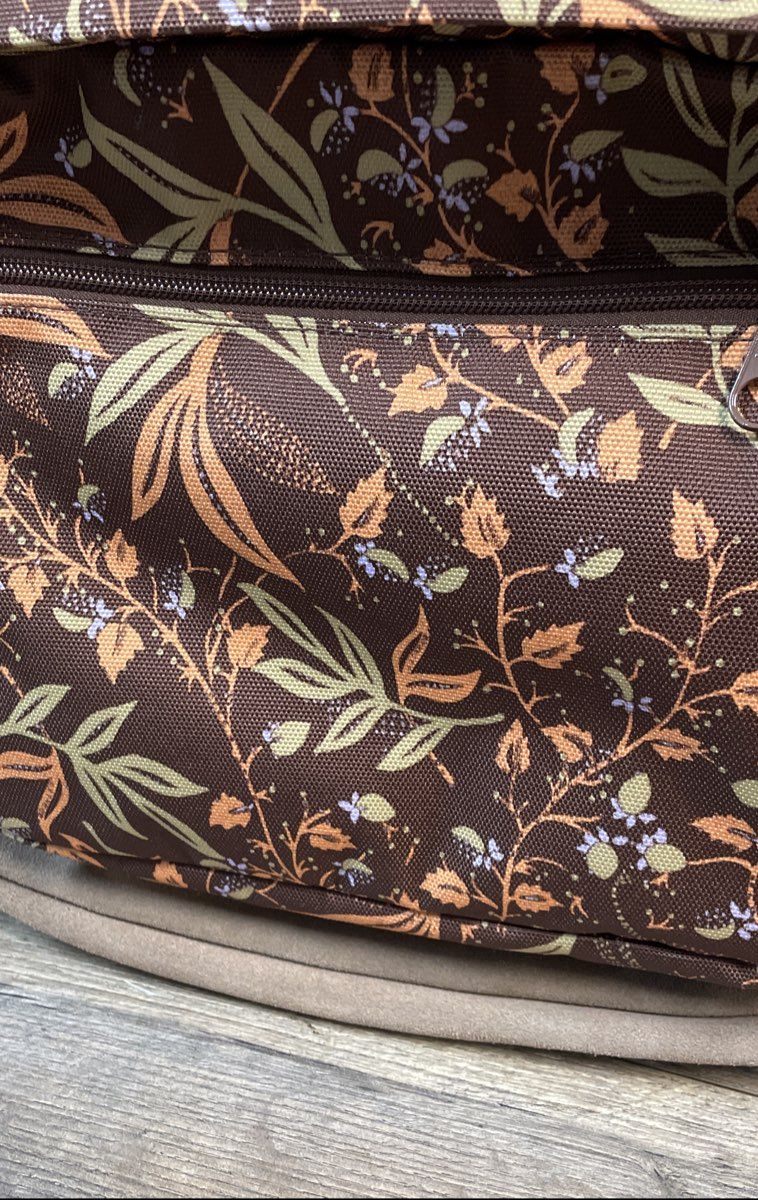 JanSport Brown Floral Botanical Suede Bottom Backpack School Daypack Bag