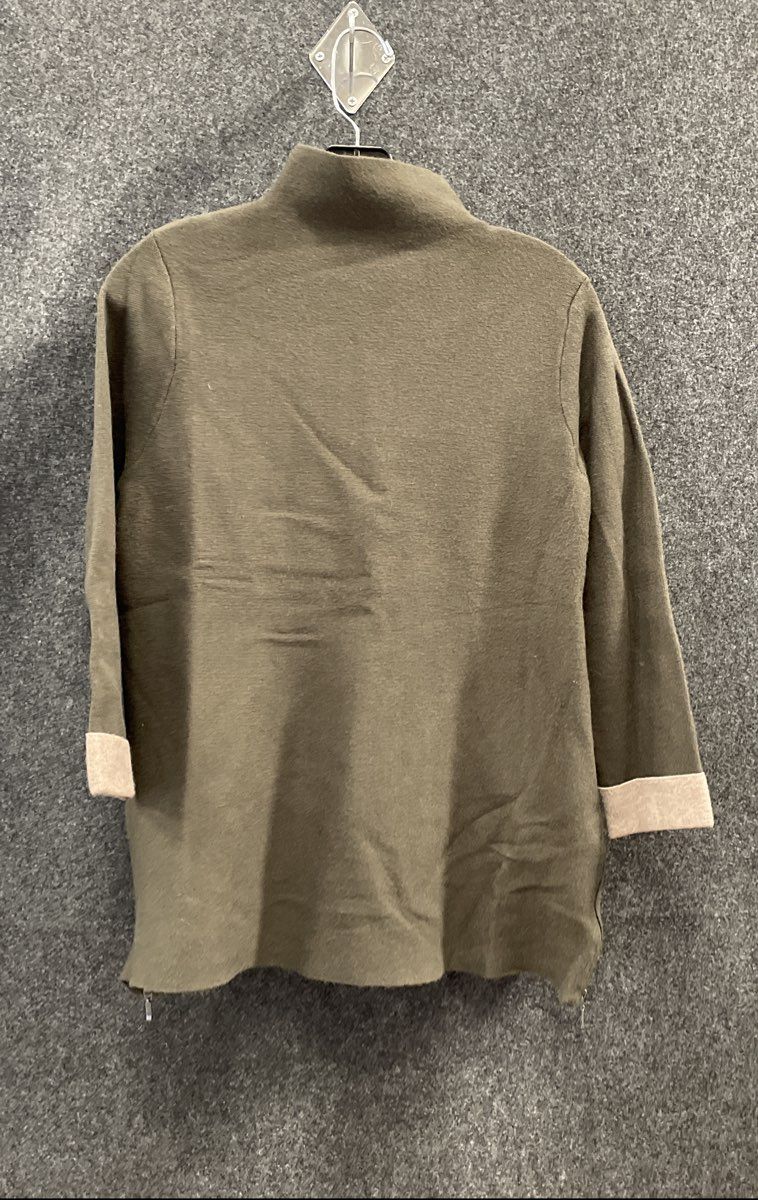 Tahari Women's Green Mock Neck Side Zip Sweater Contrasting Cuffs Size M