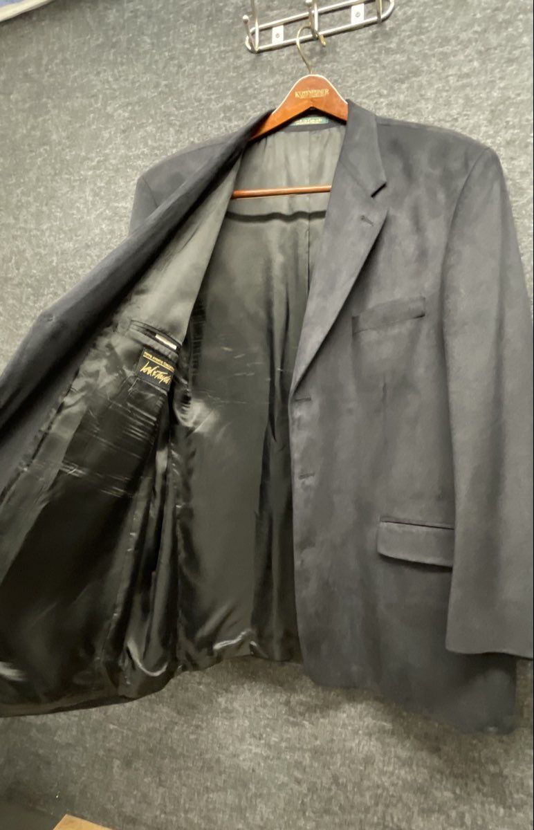 Lord & Taylor Men's Blazer Sports Coat Charcoal Faux Suede 3-Button Sz 48T