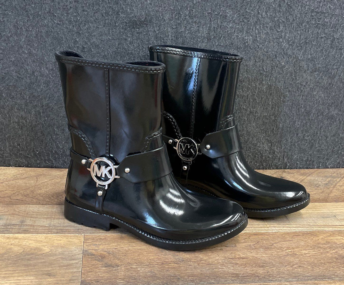 Michael Kors Black Rubber Fulton Harness Rain Boots Women's Size 6