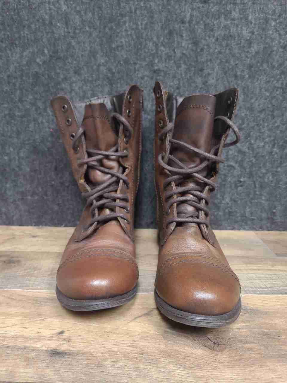 Steve Madden Troopa Brown Leather Lace Up Side Zip Combat Boots Size 9