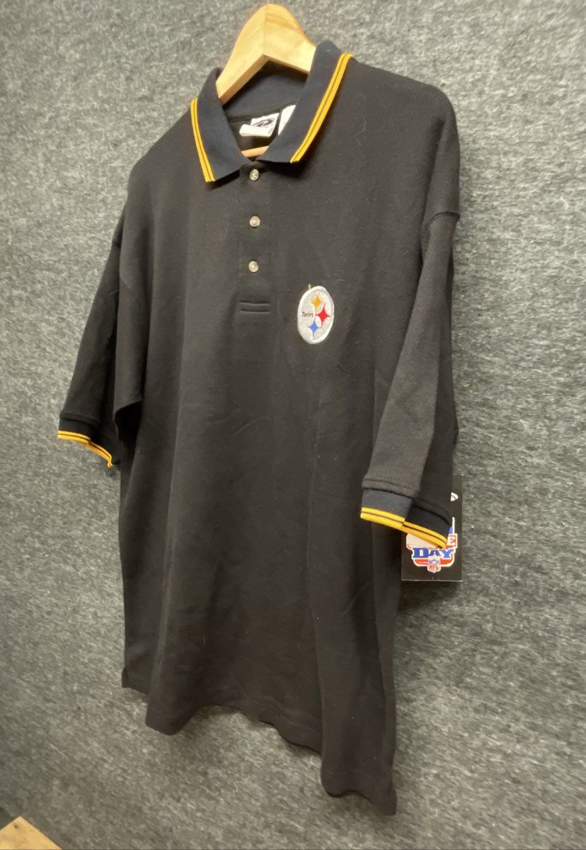 Vintage Y2K The Edge Men's NFL Pittsburgh Steelers Black Polo Shirt NWT Sz L