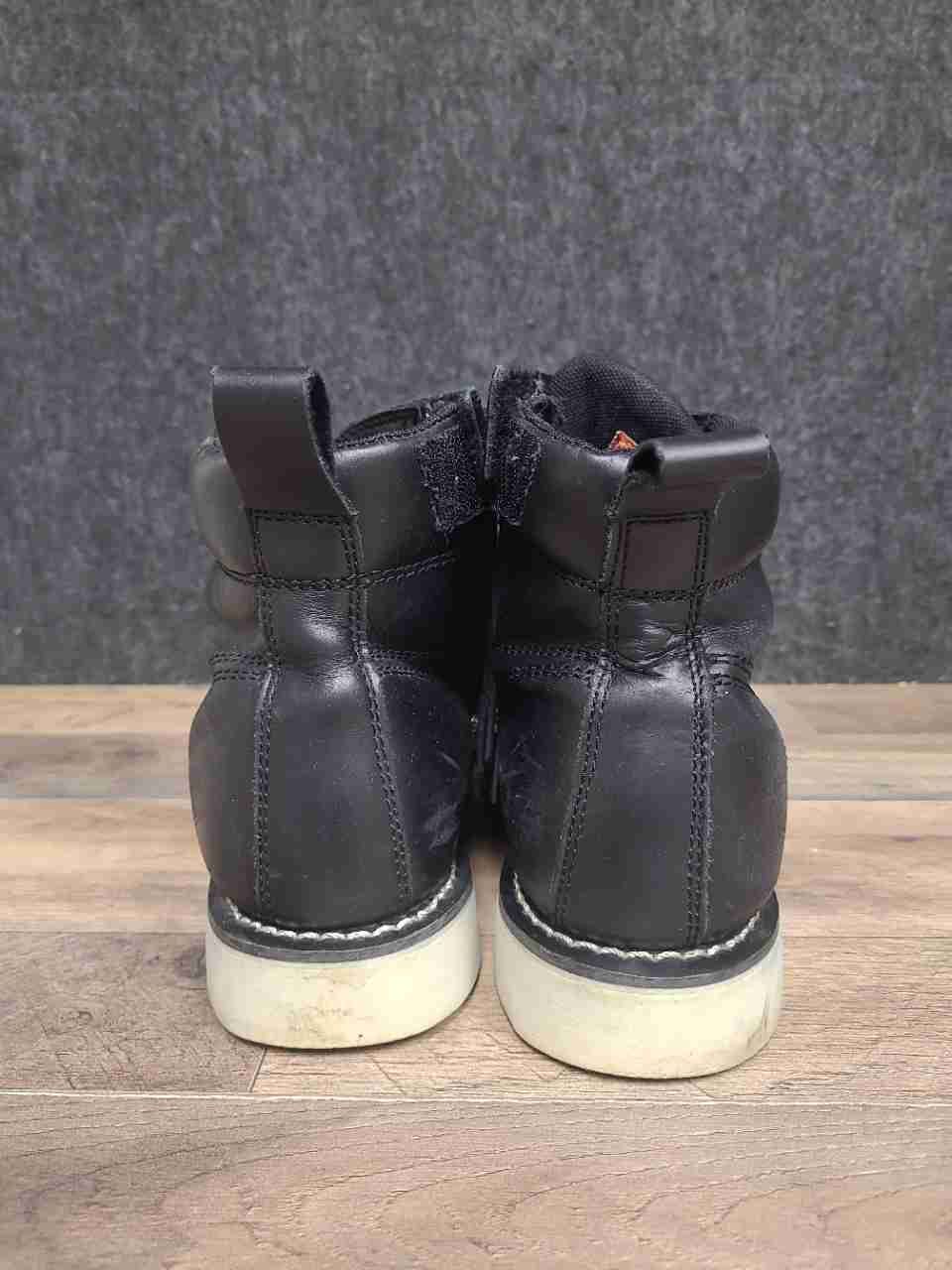 Harley-Davidson Brakeman Black Leather Side Zip Moc Toe Wedge Boots Size 10