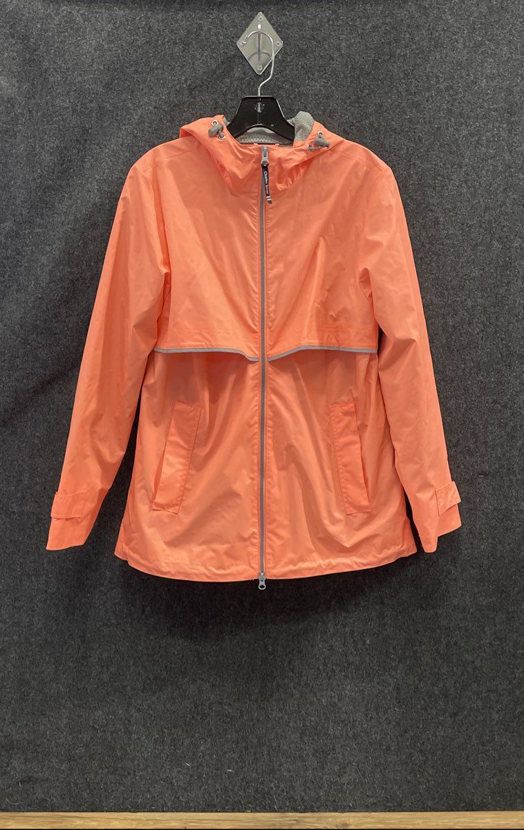 Charles River Apparel Women's Rain Jacket Salmon Hooded Reflective Sz S