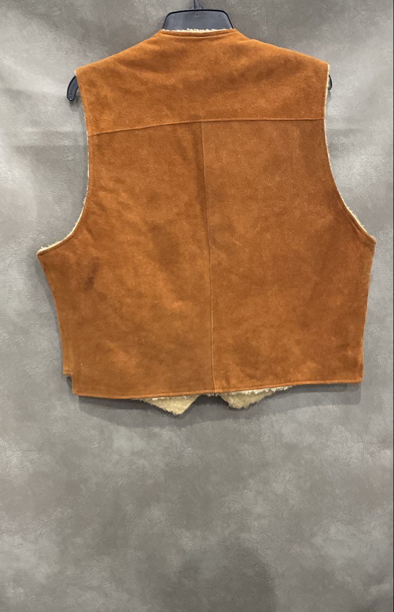 Vintage 80s JFS Men's Tan Suede Sherpa Lined Western Rancher Vest Made in U.S.A.