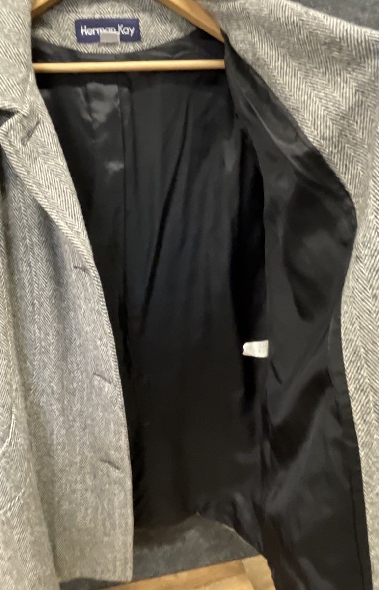 Herman Kay Women's Gray Herringbone Wool Blend Pea Coat Sz 14W