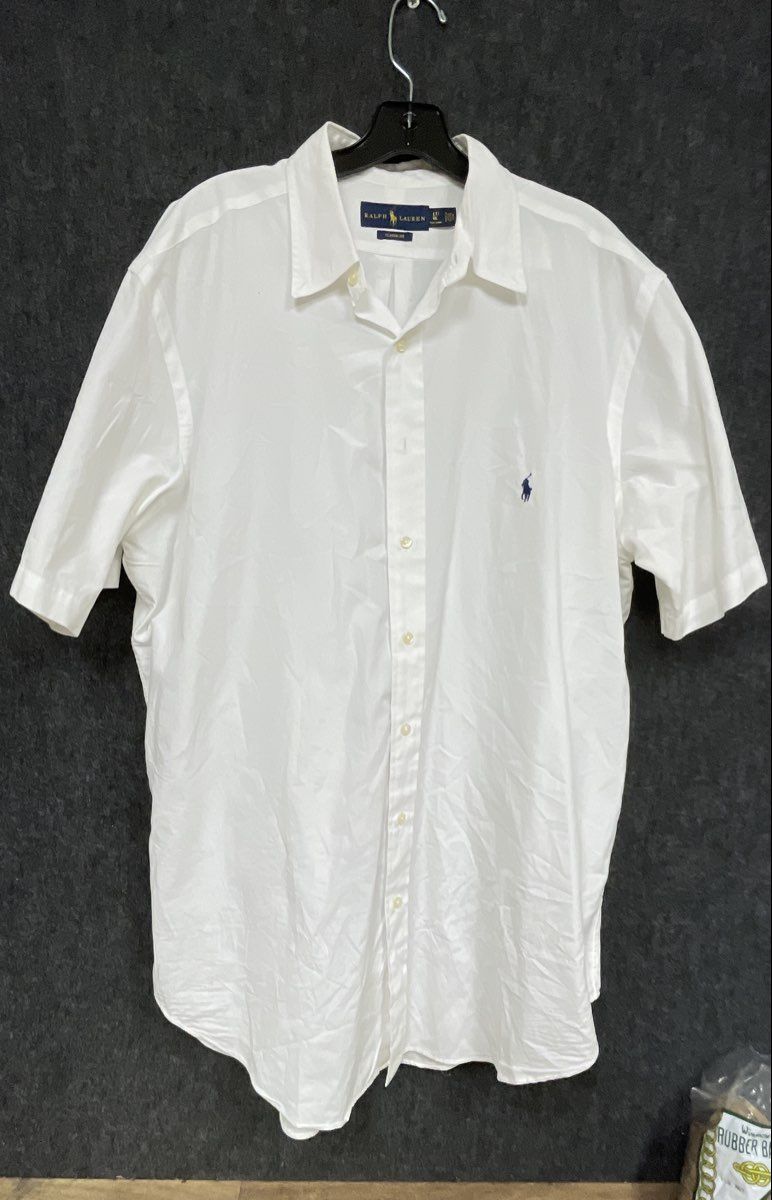 Ralph Lauren Men's White Cotton Short Sleeve Button Down Shirt Classic Fit Sz LT