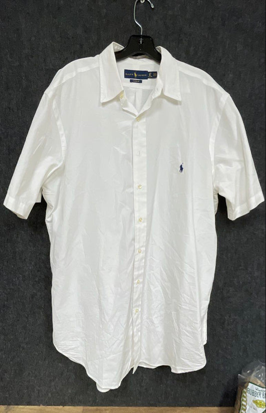 Ralph Lauren Men's White Cotton Short Sleeve Button Down Shirt Classic Fit Sz LT