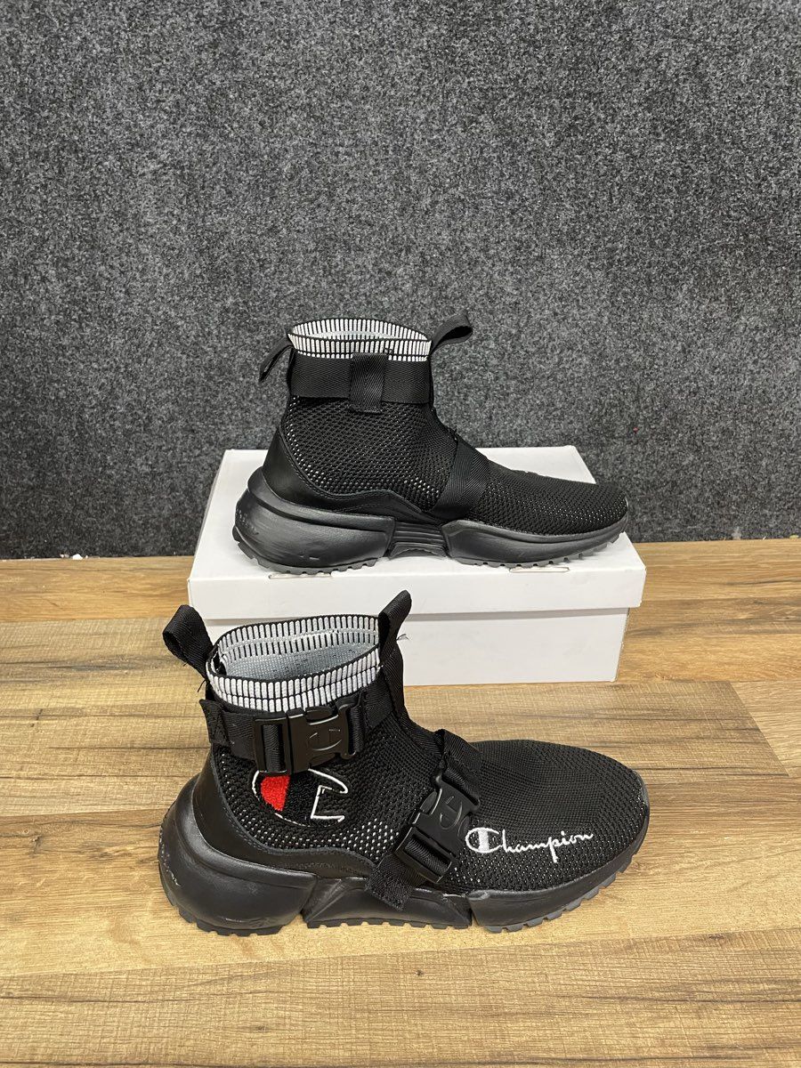 Champion Hyper Future Black White Red Buckle Strap High Top Sneakers Size 7.5