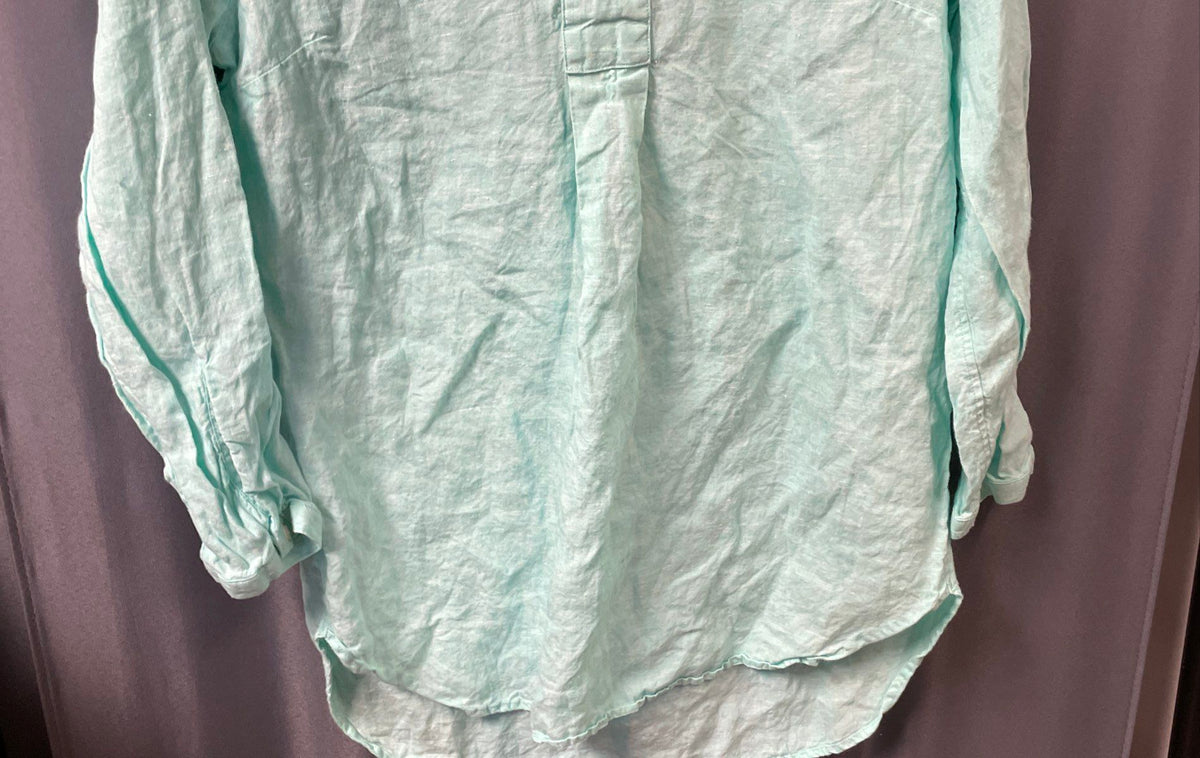 L.L.Bean Women's Aqua 100% Linen V-Neck High-Low Tunic Blouse Size S