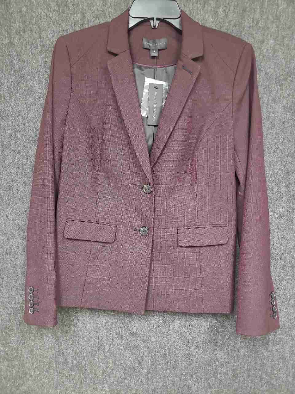 Worthington Women's Blazer Burgundy Textured 2-Button Lined Sz 8 NWT