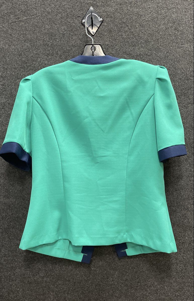 Vintage 80s Good Times Teal Navy Puff Shoulder Blazer Top Made USA Sz 14
