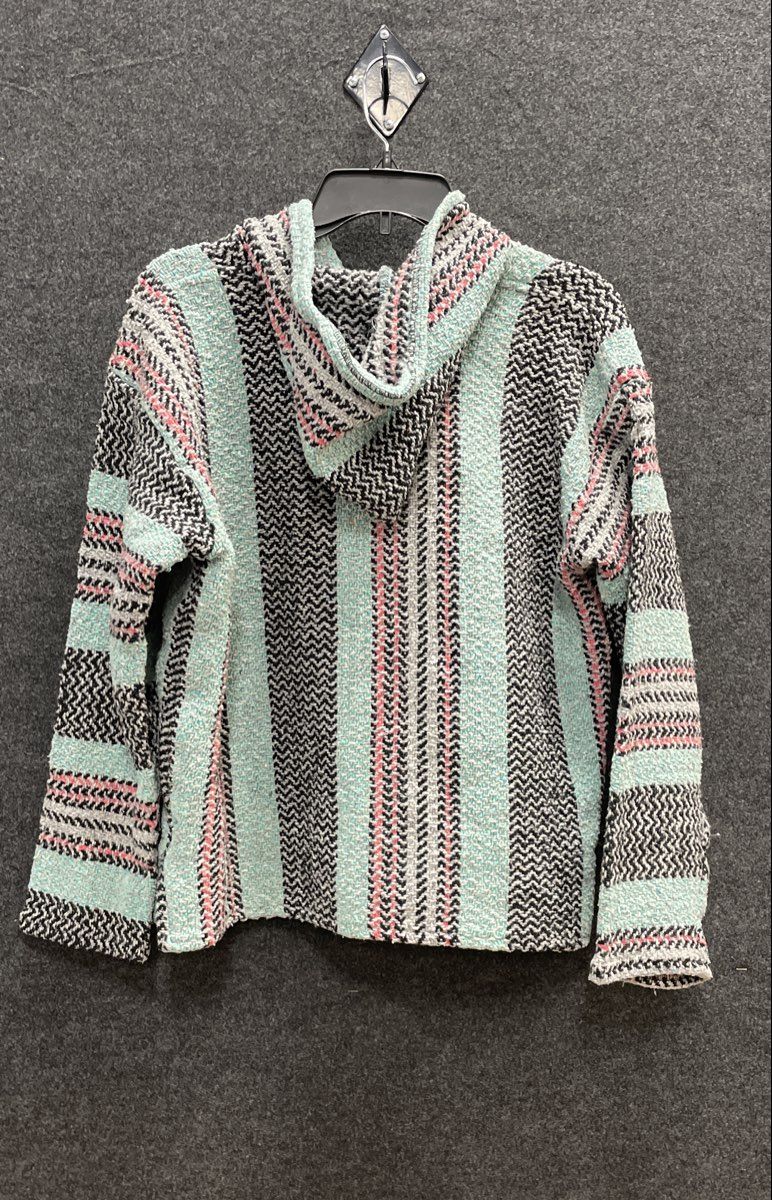 Baja Joe Aqua Black Pink Striped Woven Baja Hoodie Drug Rug Size M