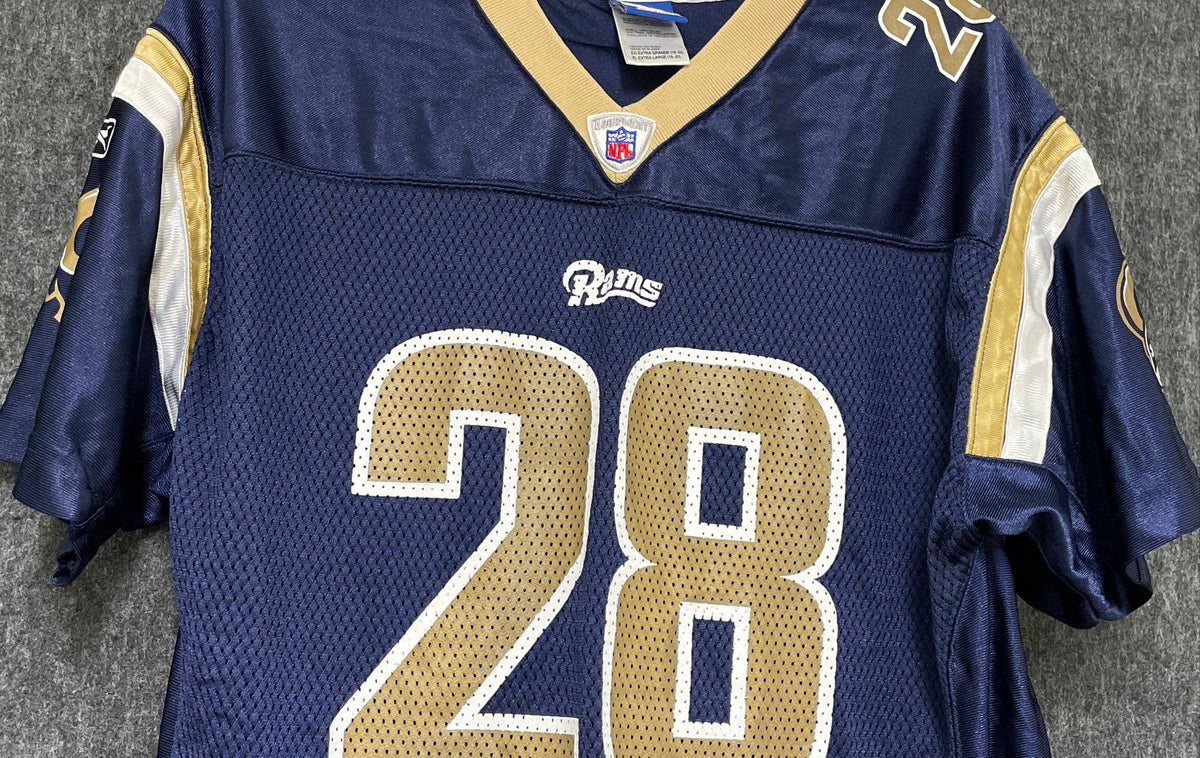 Vintage Reebok Youth St Louis Rams Marshall Faulk #28 Jersey Navy Blue Sz XL
