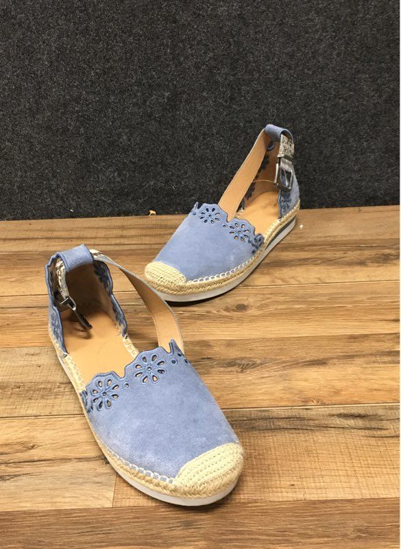 Crown Vintage Scalloped Eyelet Blue Suede Espadrille Sandals Women's Size 8.5