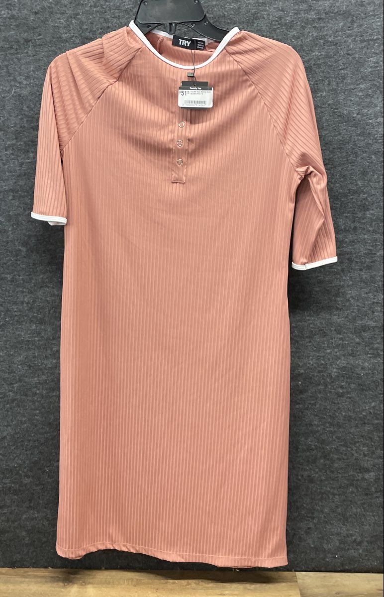 TRY Women's Rib Faux Henley Cover Up Dark Pink Night Gown Ribbed Sz 18 NWT
