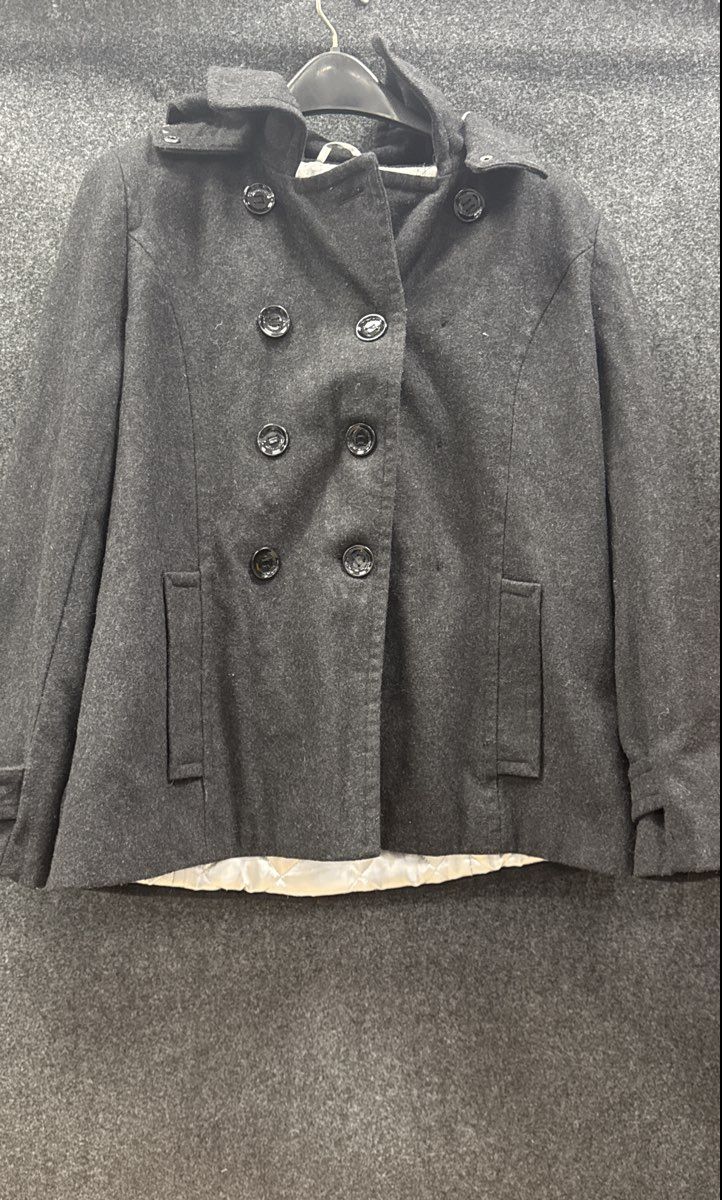 Calvin Klein Women's Charcoal Grey Double Breasted Hooded Peacoat Size 10