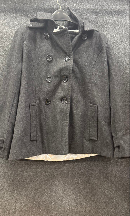 Calvin Klein Women's Charcoal Grey Double Breasted Hooded Peacoat Size 10