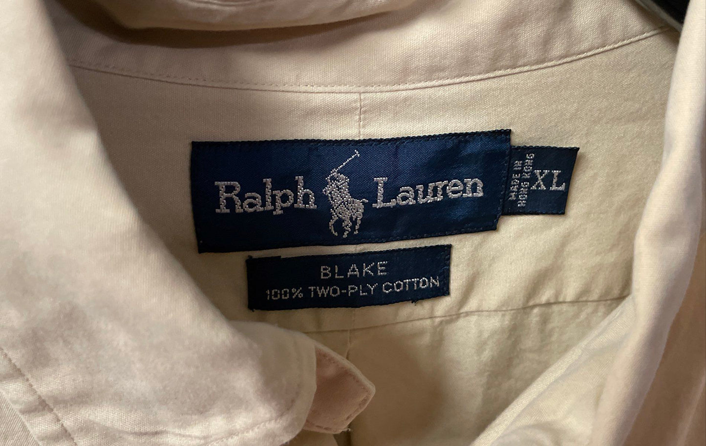 Vintage 90s Polo Ralph Lauren Men's Beige Blake Two-Ply Cotton Shirt Sz XL