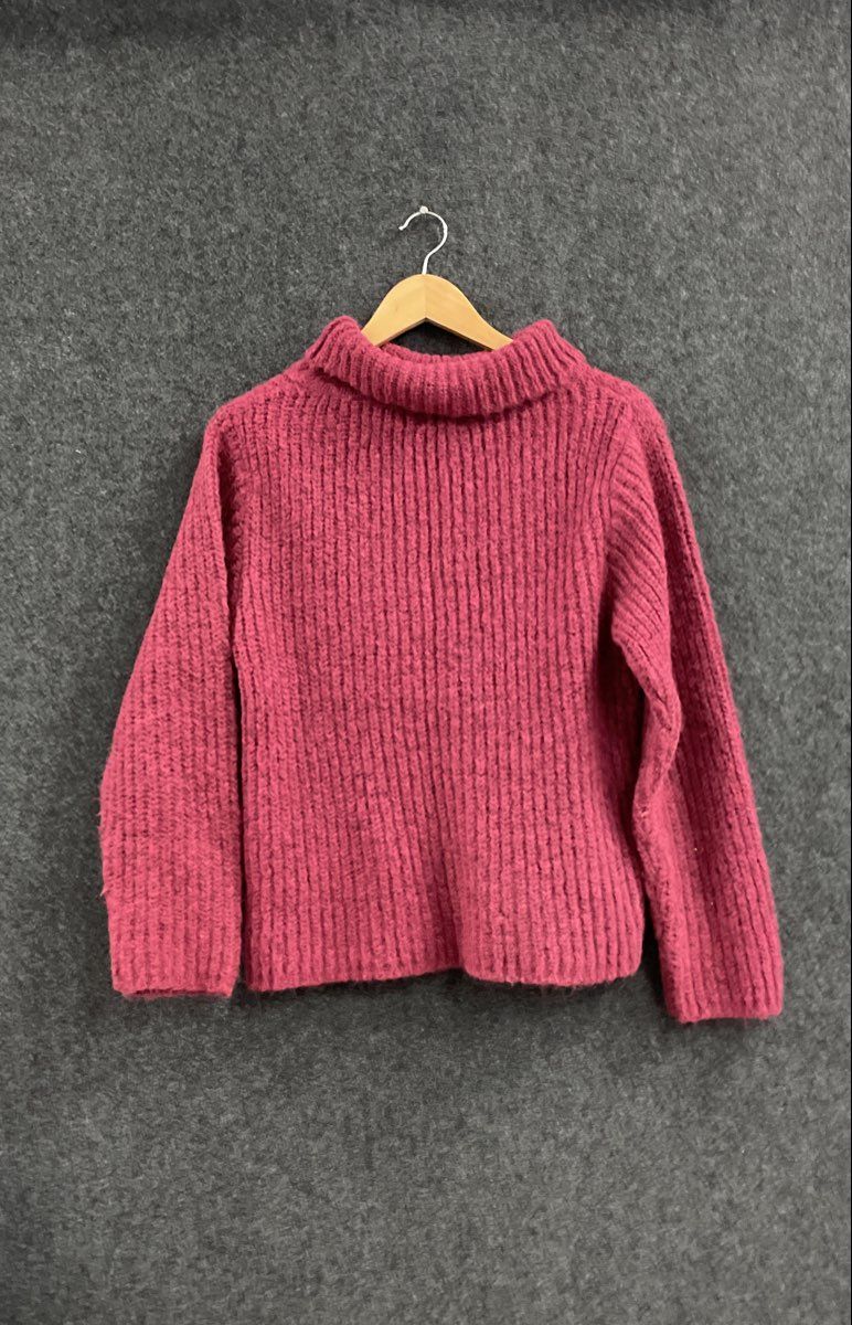 Albee Women's Pink Ribbed Knit Mock Neck Fuzzy Sweater Size L Vintage 90s
