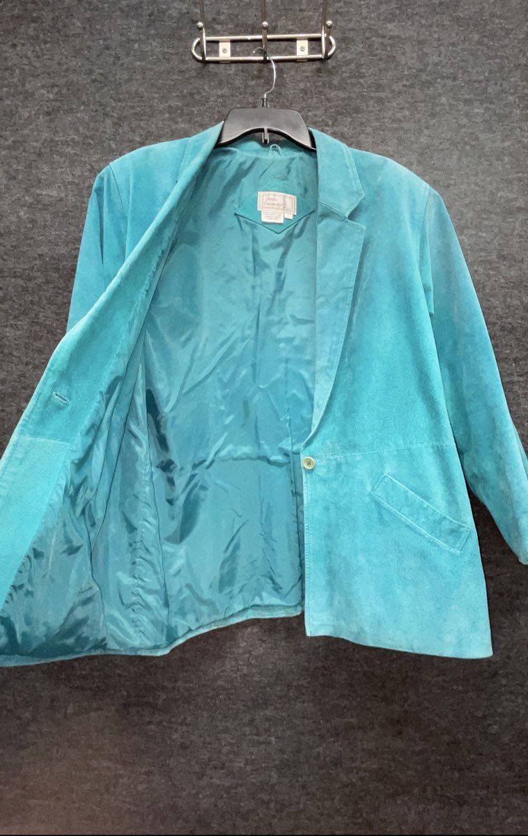 Vintage 80s Chance Encounters Women's Teal Suede Leather Blazer Jacket Sz L