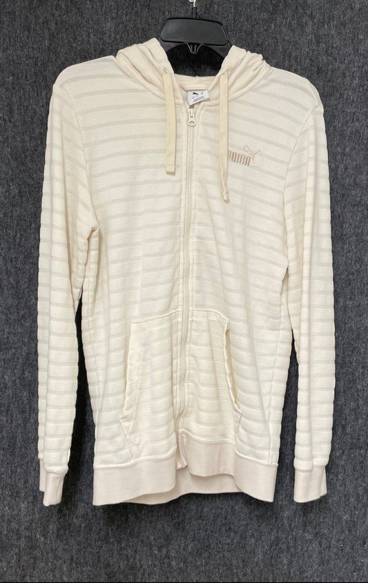 Puma Men's Essentials Textured Stripe Full-Zip Hoodie Cream Sz S