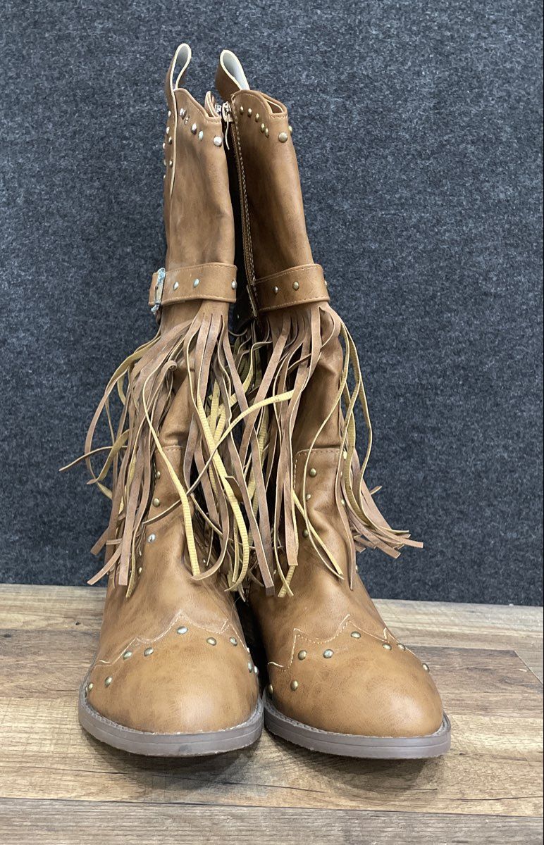 Unbranded Brown Fringed Tassel Studded Mid-Calf Boots Size 39