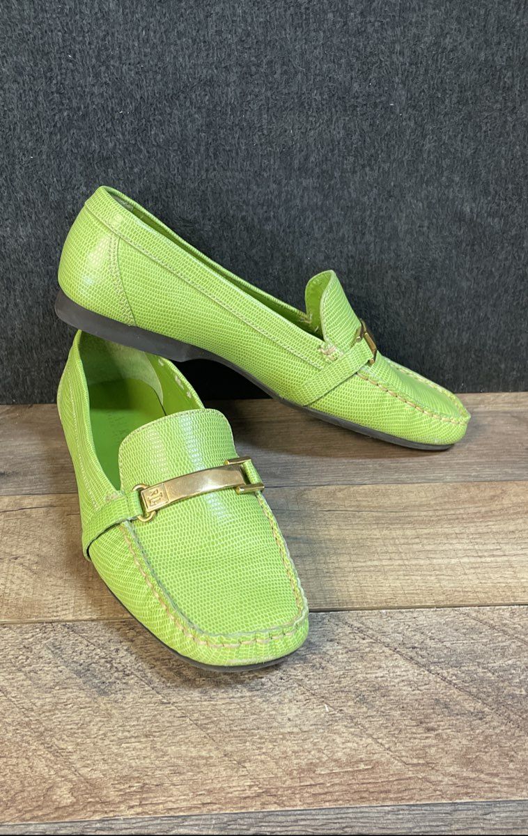 Lauren Ralph Lauren Margaret Green Lizard Embossed Leather Loafers Size 8B