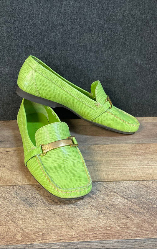 Lauren Ralph Lauren Margaret Green Lizard Embossed Leather Loafers Size 8B