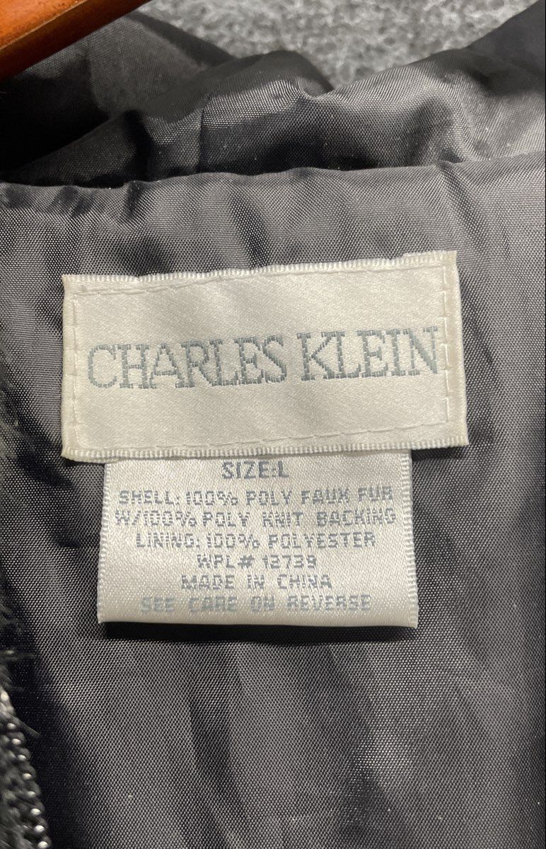 Charles Klein Women's Black Faux Fur Hooded Full Zip Jacket Coat Vintage Sz L