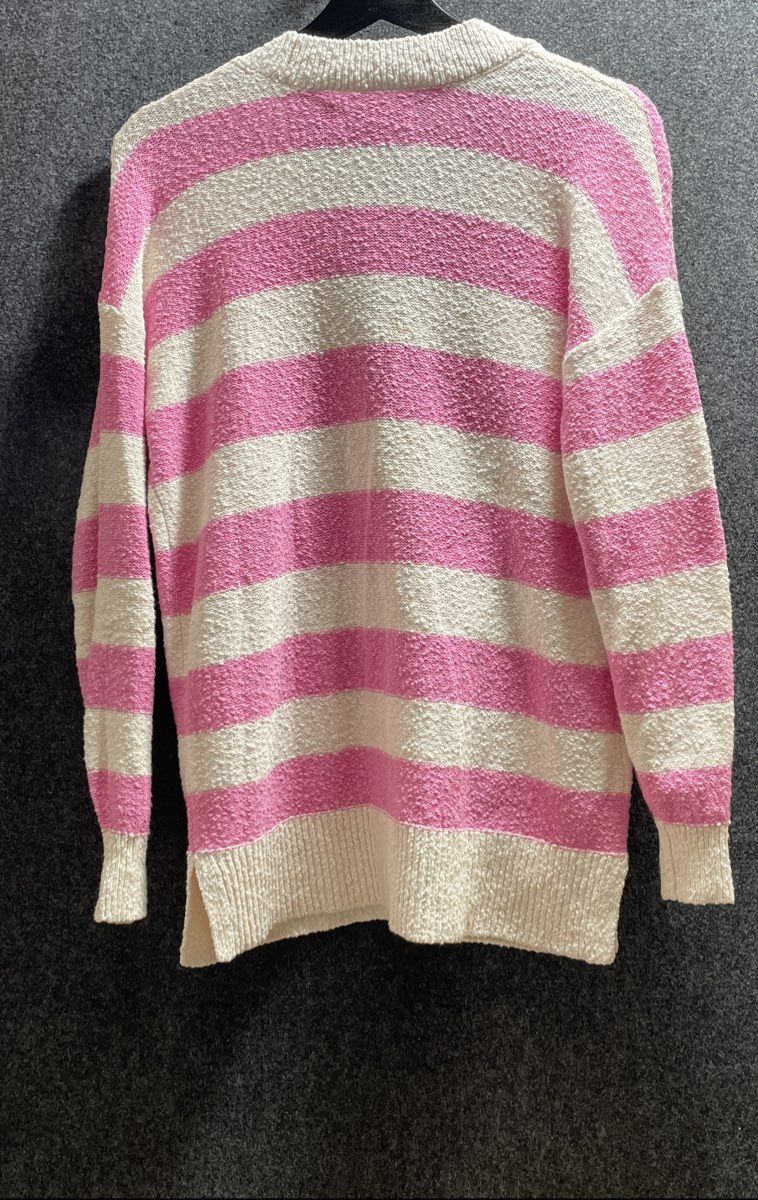 Loft Women's Striped Pink White Cotton Cardigan Sweater Button Front Sz XS NWT