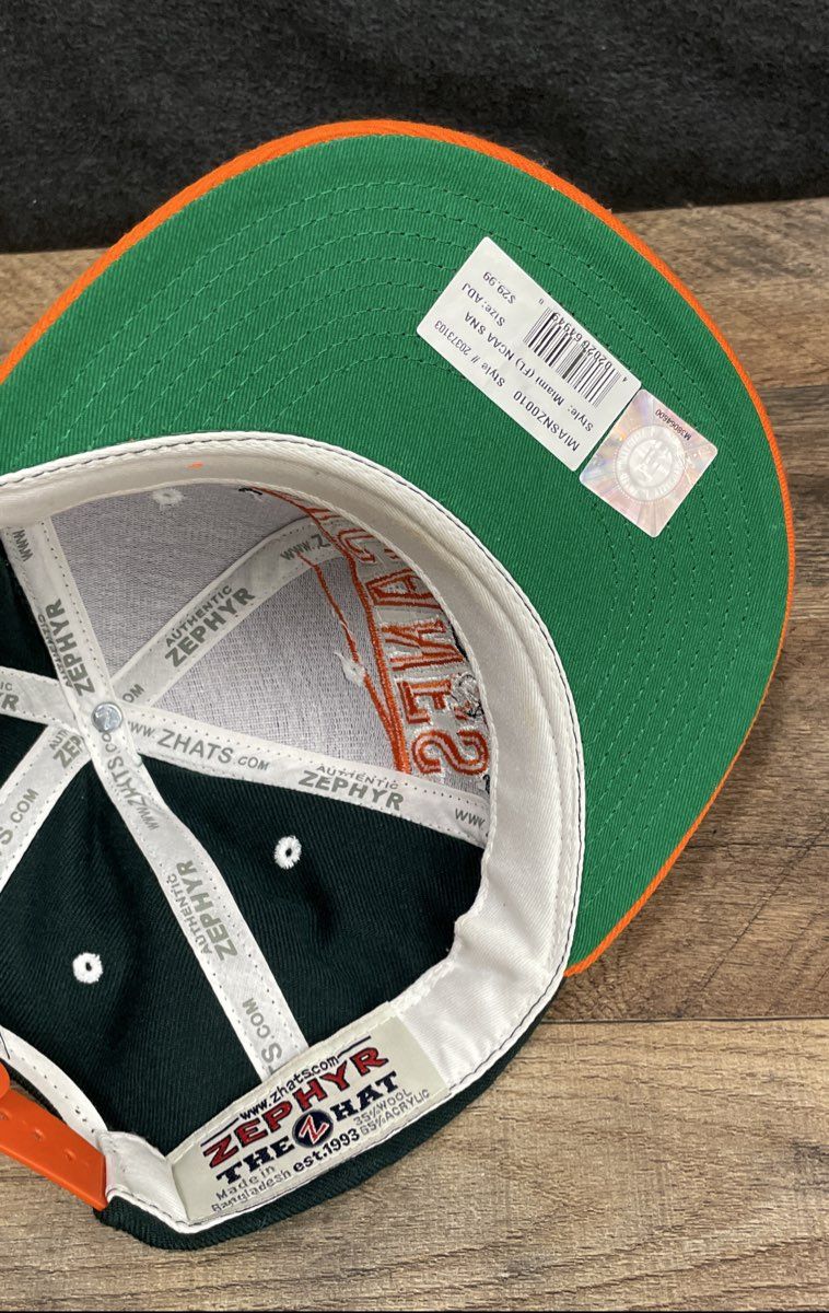 NCAA College Football Miami Hurricanes Hat Zephyr Snapback Cap Green Orange
