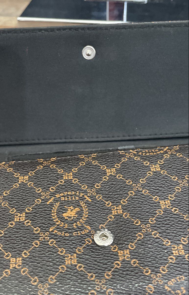 Beverly Hills Polo Club Brown Monogram Logo Trifold Wallet Silver Hardware