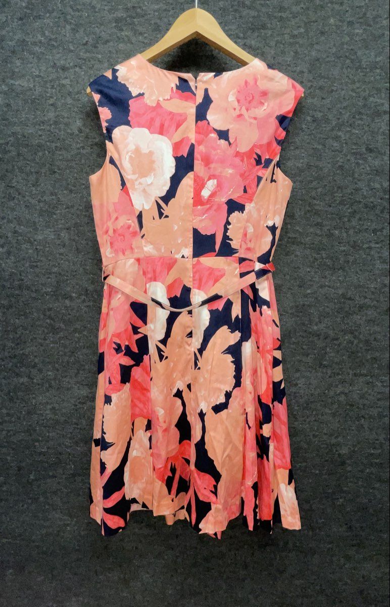 INC International Concepts Women's Pink Navy Floral Fit Flare Belted Dress Sz 4