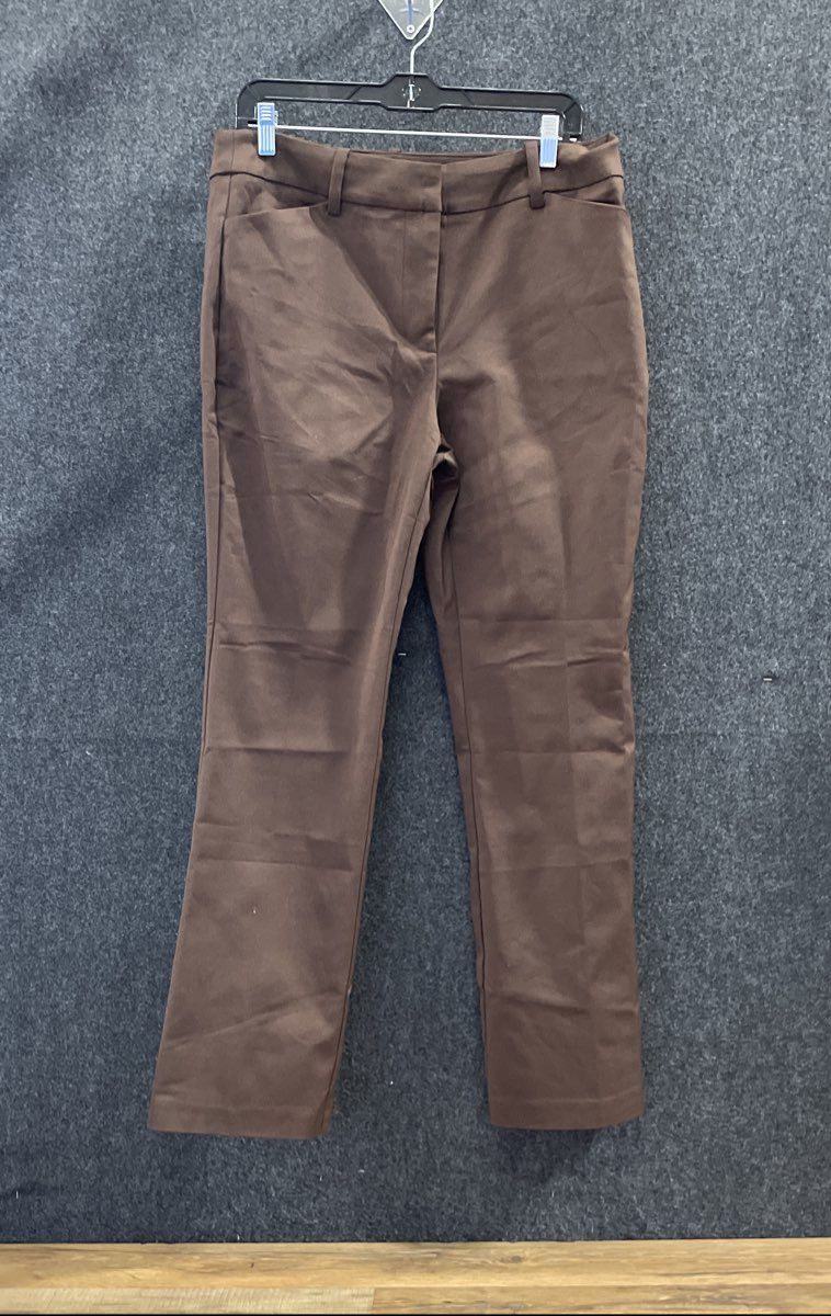 New York & Company Women's Brown Straight Leg Stretch Cotton Blend Pants Sz 10