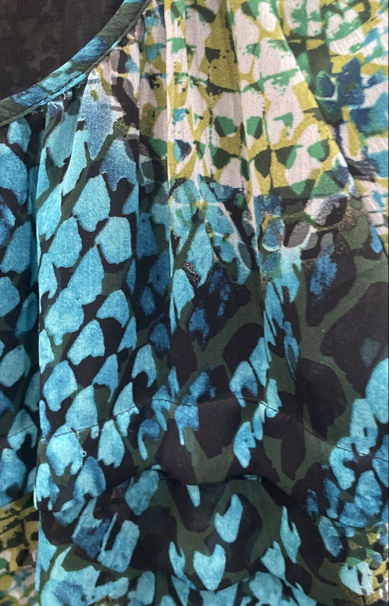 Kim Rogers Women's Blue Teal Tiered Snake Print 3/4 Sleeve Blouse Top Sz M