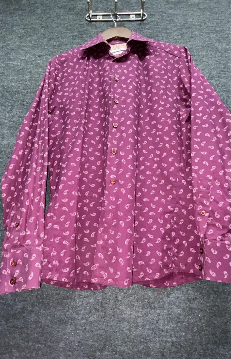 Thomas Pink Men's Purple Paisley Slim Fit Cotton Long Sleeve Shirt Sz 15.5 39