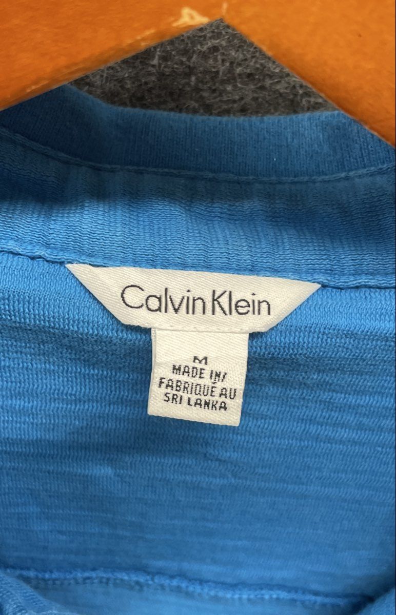 Calvin Klein Men's Blue Slub Texture Zip Pocket Polo Shirt Sz M