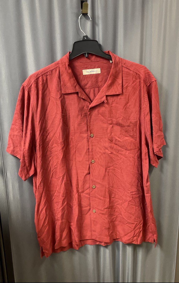 Tommy Bahama Men's Red Silk Blend Tonal Tropical Jacquard Camp Shirt Sz XXL
