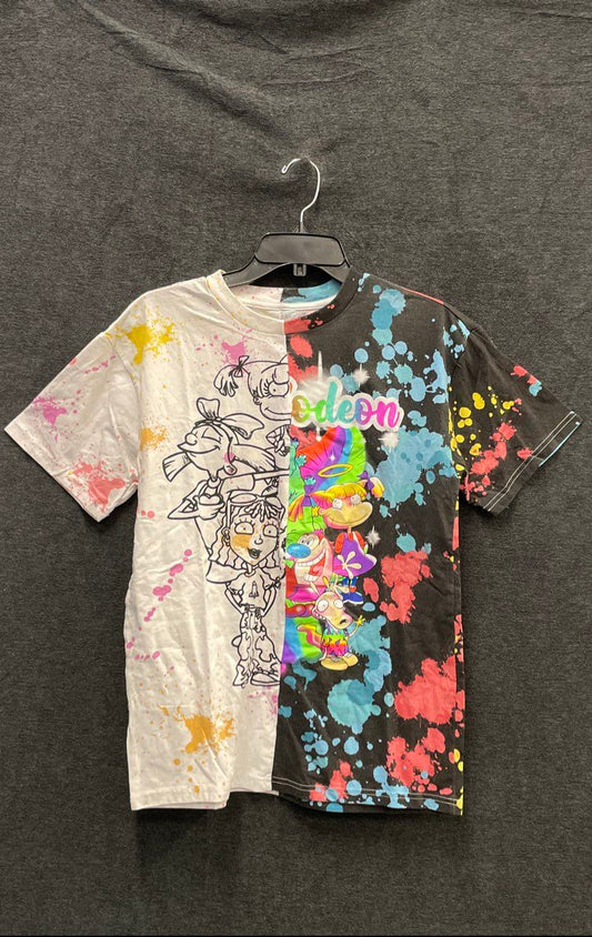 Nickelodeon 90s Cartoons Rugrats Ren Stimpy Split Dye T-Shirt Sz S
